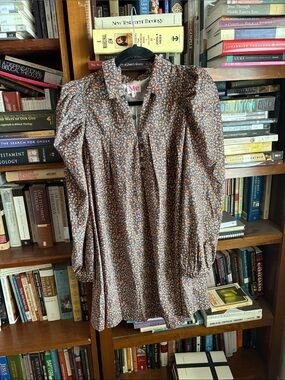 So Me Brown Floral Mini Dress with Puff Sleeves